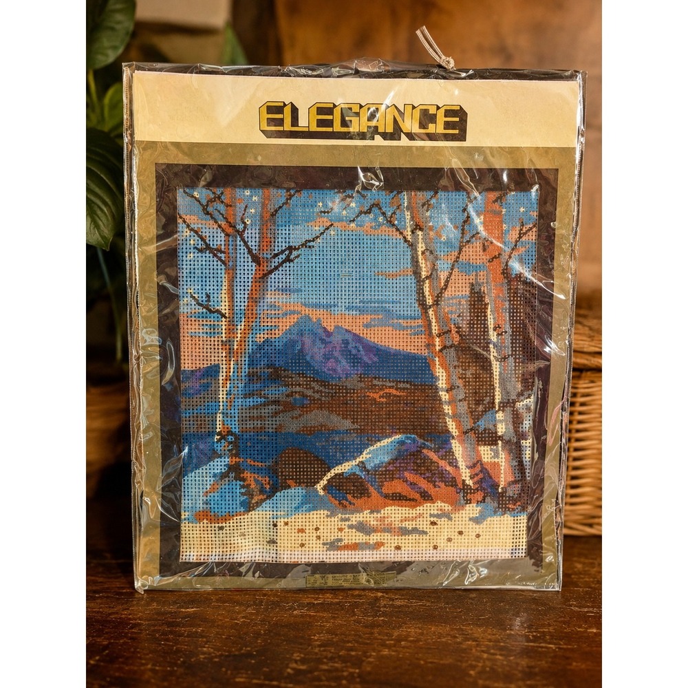 Vintage Needlepoint Kit Mountain Landscape Kynacraft Elegance Wool Canvas